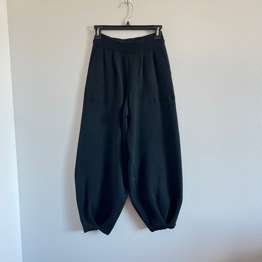 Free People Beach Black Knit High-Rise Harem Pants S Boho Loungewear Minimalist